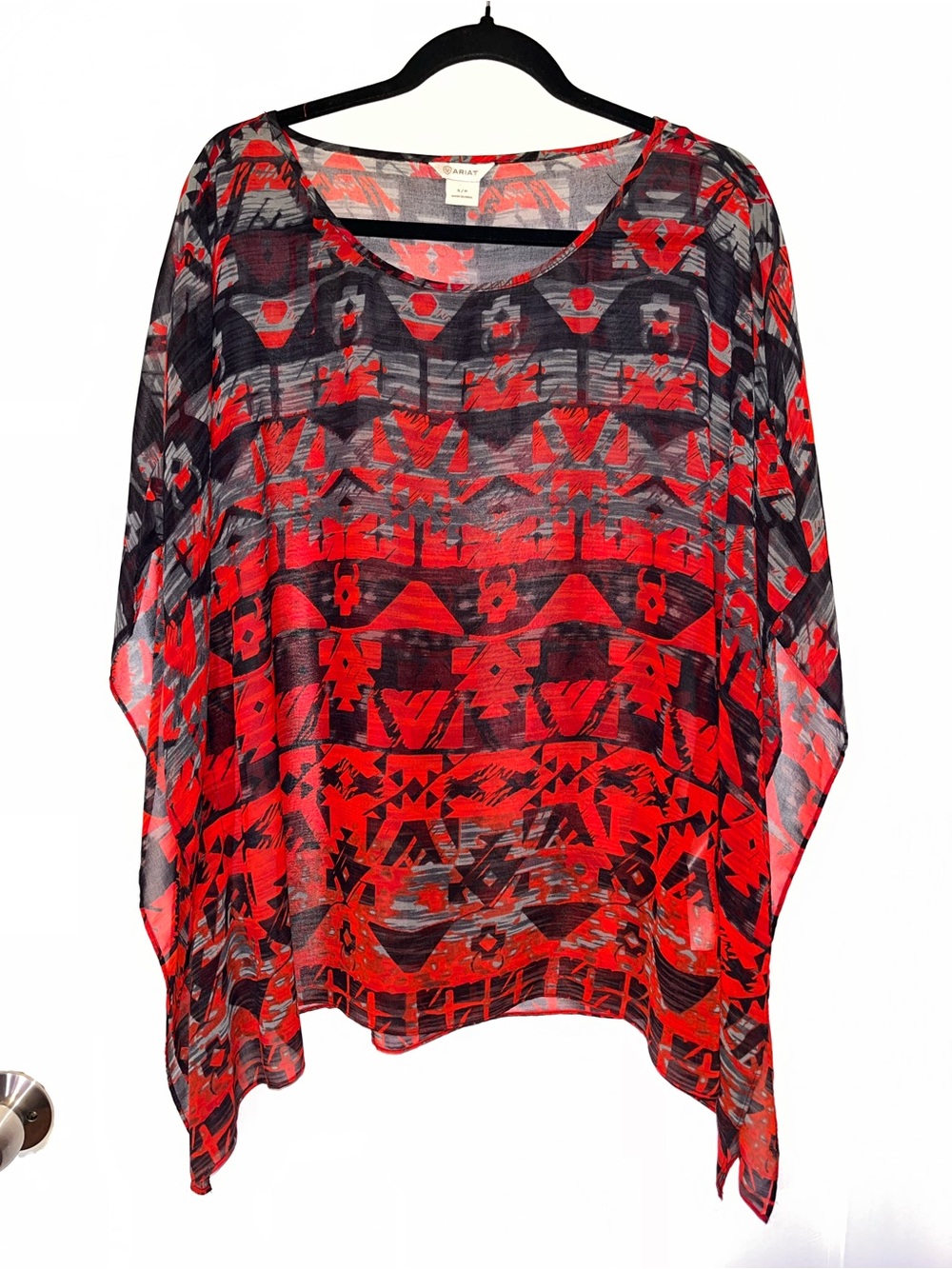 Ariat Red and Black Sheer Aztec-Print Dolman Tunic